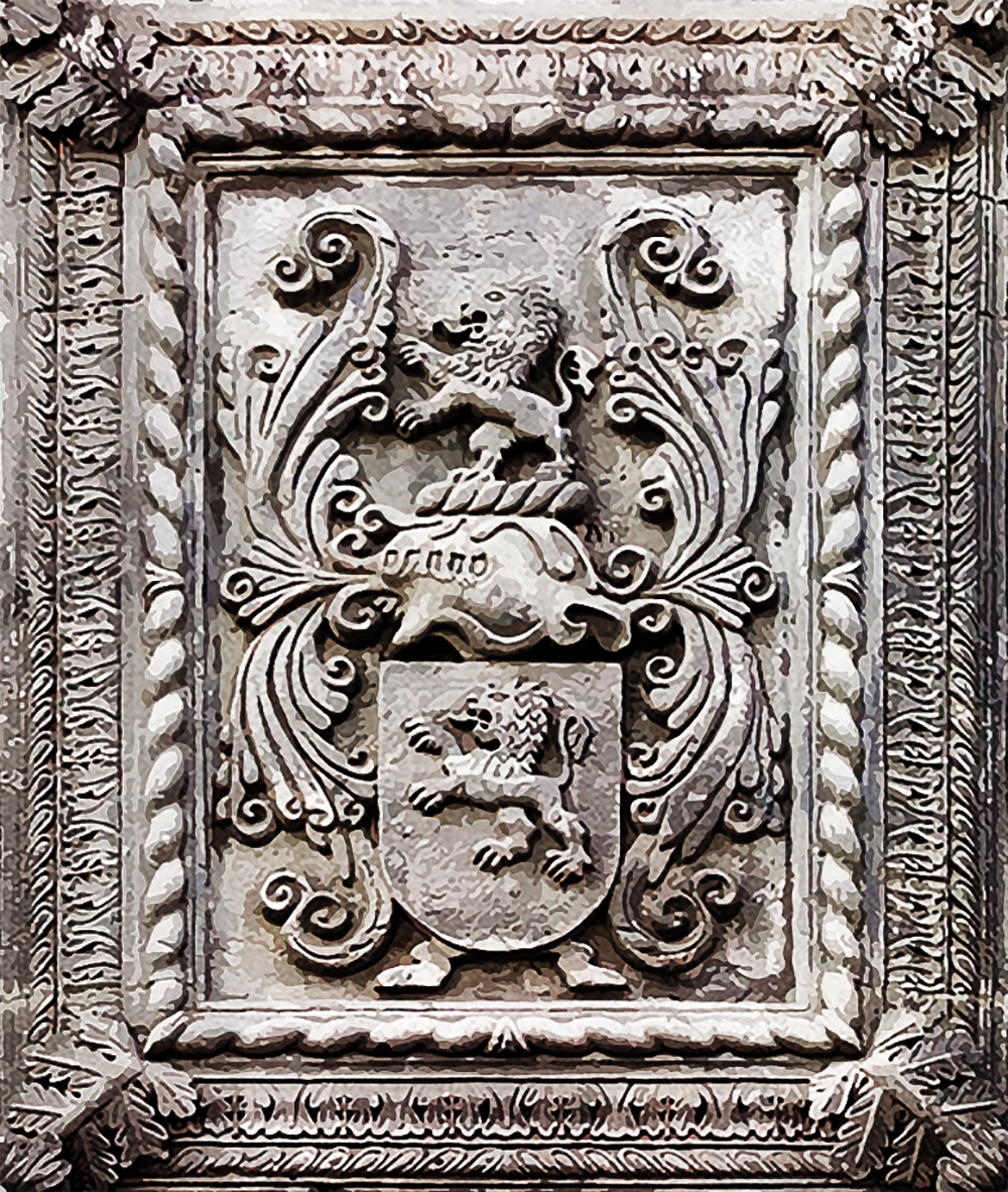 Wappen der Familie Bittencourt, an der Fassade des Palácio Bettencourt, in Angra do Heroísmo, Azoren